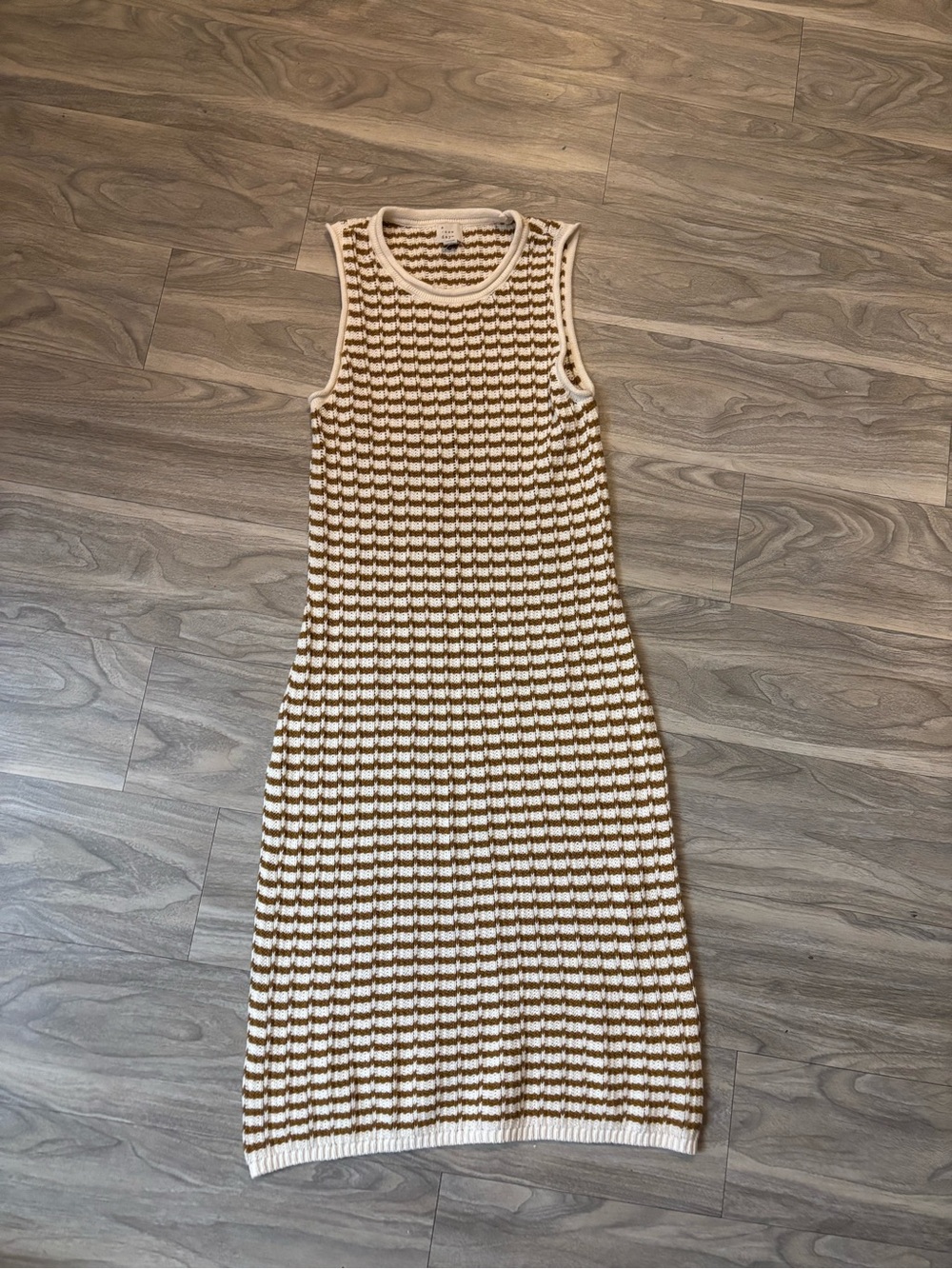 a new day Sleeveless Knit Midi Dress in Cream and Brown